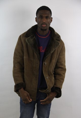 VINTAGE SUEDE SHEEPSKIN BROWN WINTER COAT