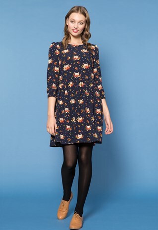 NAVY CAT FLOWER PRINT DRESS