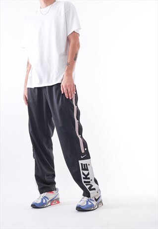 VINTAGE NIKE TRACKSUIT POPPER PANTS 90S BLACK BIG LOGO