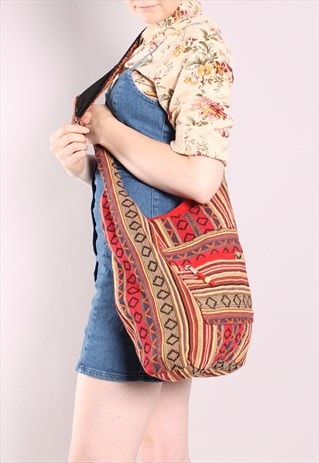 VINTAGE 90S WOVEN FABRIC HIPPIE BOHO FESTIVAL SLOUCH BAG