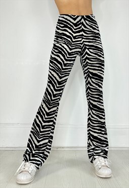 Vintage 90s Trousers Velvet Zebra Flares High Waisted Y2K