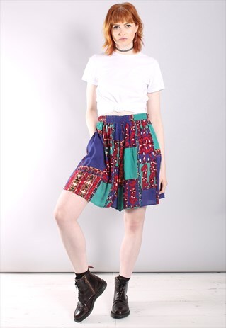 VINTAGE 80S ABSTRACT PATTERNED FESTIVAL CULOTTE SHORTS