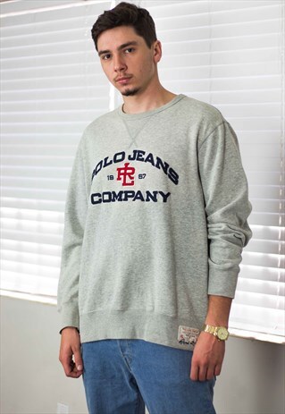 VINTAGE POLO RALPH LAUREN SWEATSHIRT JUMPER LOGO 90S L 17.8