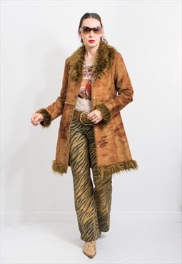 Vintage faux suede coat Penny Lane jacket faux fur winter