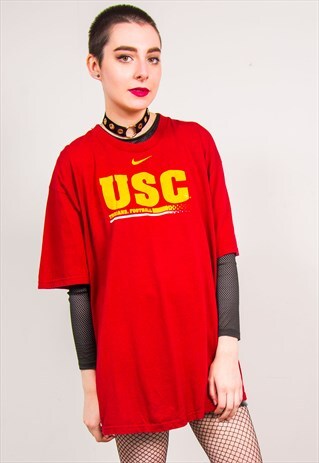NIKE VINTAGE 90'S RED USC TROJANS USA PRINT T-SHIRT