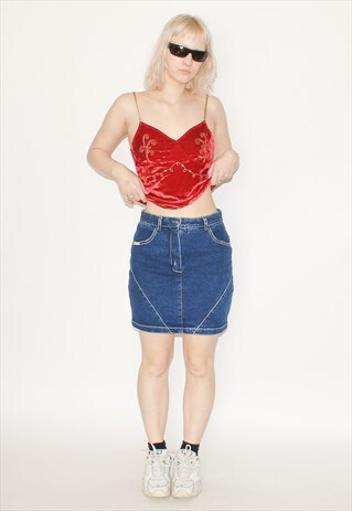 VINTAGE 90S DENIM MINI SKIRT IN BLUE