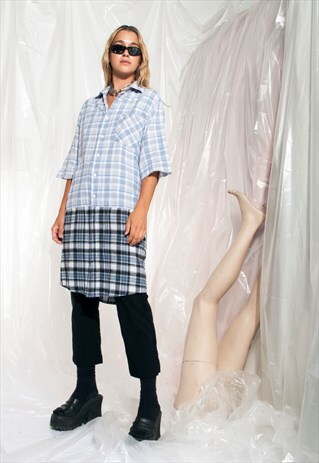 VINTAGE SHIRT DRESS REWORKED CHECKED GRUNGE PLAID MIDI