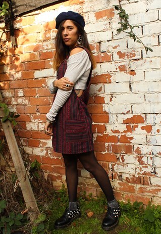 FAIRTRADE BURGUNDY DUNGAREE / OVERALL DRESS