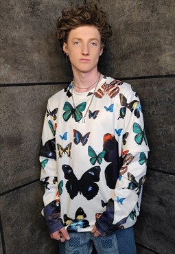  Butterfly print detachable sweatshirt handmade tee punk top
