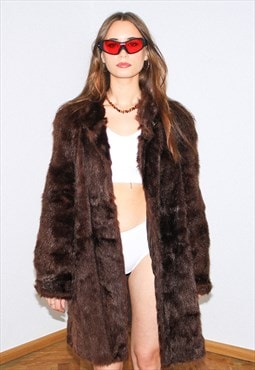 Vintage 90s warm fur coat in brown