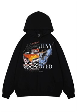 Racing hoodie sports car print pullover motor top in black