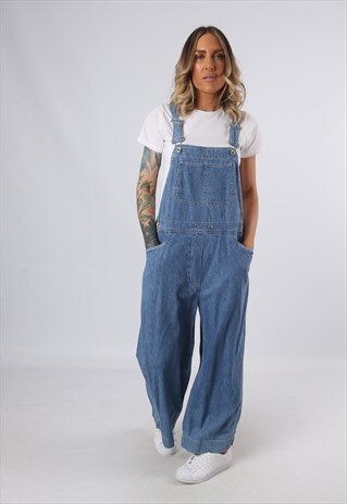 DENIM DUNGAREES VINTAGE WIDE LEG UK 12 (34A)