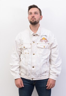 CANDA Vintage Men's XL Denim Jacket White Button Up Coat 