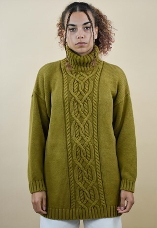 MUSTARD GREEN HIGH NECK CHUNKY KNIT GAP JUMPER