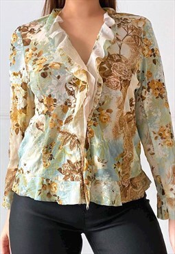 Vintage 90s Y2K floral mesh blouse shirt top