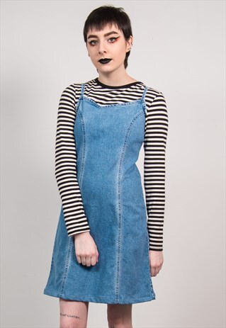 VINTAGE 90'S DENIM SPAGHETTI STRAPPY SLIP DRESS