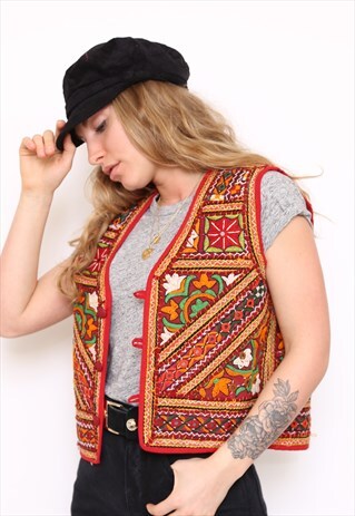 VINTAGE 70S HANDMADE EMBROIDERED EMBELLISHED BOHO WAISTCOAT