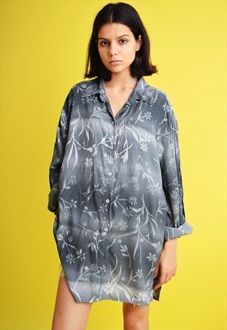 90'S BOHO TIE DYE FLORAL PATTERN OVERSIZED MOM'S SHIRT DRESS