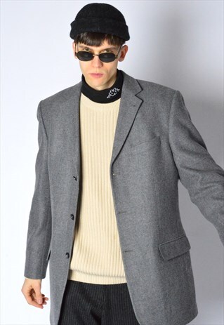 VINTAGE 80S GREY MINIMALIST VIRGIN WOOL BLAZER