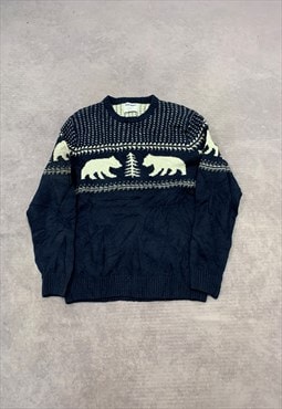 Old Navy Knitted Jumper Bear Patterned Grandad Sweater