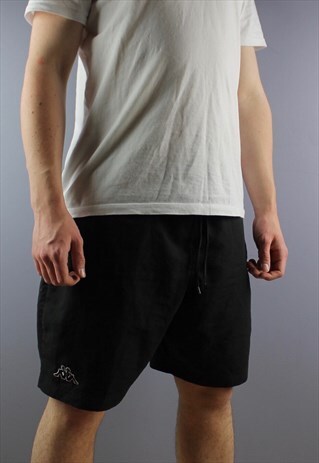 VINTAGE KAPPA SHORTS IN BLACK WITH POCKETS, EMBROIDERED LOGO