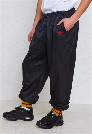 VINTAGE RETRO BLACK ADIDAS TRACK JOGGERS BOTTOMS