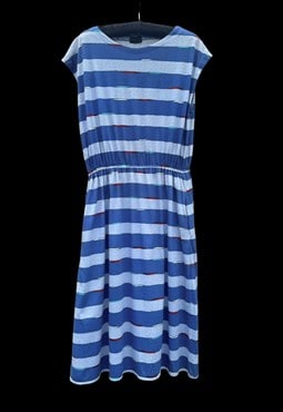 Vintage 80's Blue Boat Neck Stripe Cotton Jersey Dress