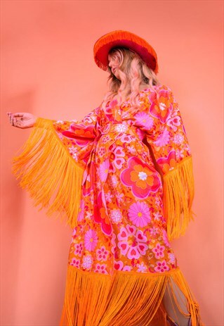 PRINTED FRINGED FESTIVAL KIMONO