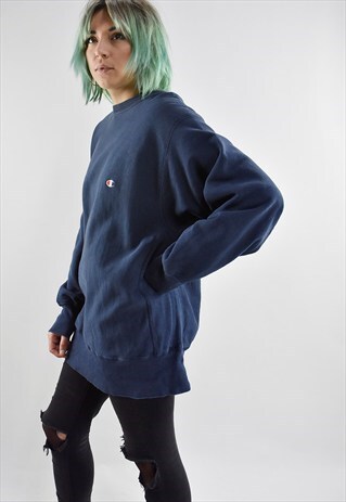 VINTAGE CHAMPION BLUE REVERSE WEAVE LONGLINE SWEATSHIRT