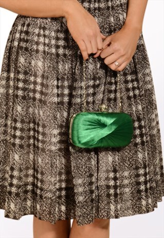 GREEN STAIN TWIST DETAIL CLUTCH BAG VINTAGE STYLE EVENING