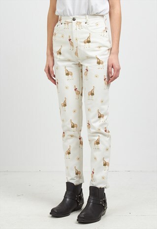 VINTAGE BEIGE JANTZEN GIRAFFE PATTERN DENIM JEANS