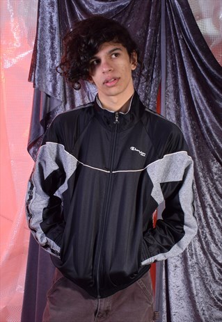 VINTAGE CHAMPION BLACK AND GREY TRACK JACKET