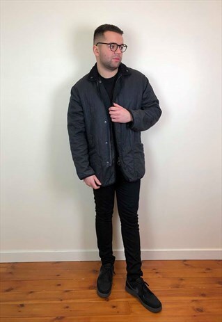 VINTAGE 90S BARBOUR QUILTED WAXED JACKET GREY MEDIUM
