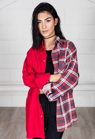 VINTAGE CORDUROY CHECKED FLANNEL RECONSTRUCTED UNISEX SHIRT