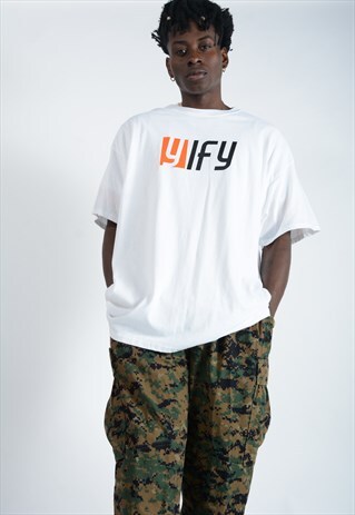 YIFY UNISEX T-SHIRT IN WHITE WITH ORANGE LOGO