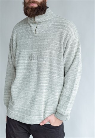 VINTAGE 80S JUMPER IN GREY WITH HALF ZIP
