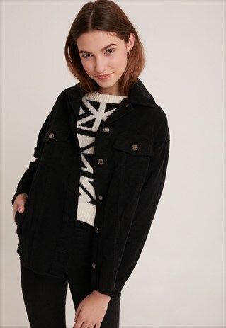 FRAYED CORDUROY JACKET - BLACK
