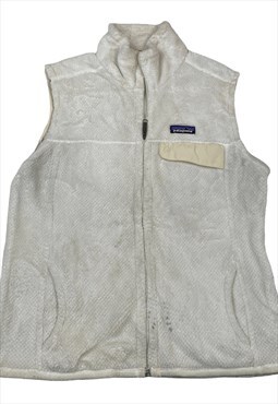 White patagonia logo embroilery full zip up fleece vest