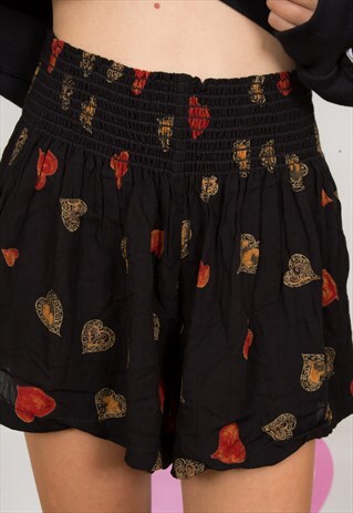 VINTAGE BLACK HIGH WAIST HEART PRINT SHORTS