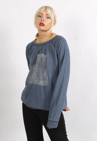 VINTAGE 90'S POLAR BEAR GRAPHIC SWEATSHIRT BLUE
