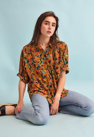 90'S RETRO FESTIVAL ABSTRACT AFRICAN PRINT OVERSIZED BLOUSE