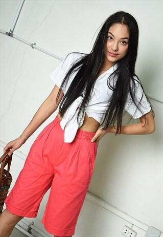 90'S RETRO HIGHWAISTED PINK PARIS CHIC BERMUDA SHORTS
