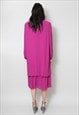 80'S PINK PARIGI BEADED LONG SLEEVE TIERED MIDI DRESS