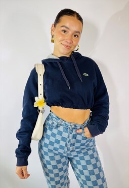 Vintage 90s Lacoste Size M Cropped Hoodie in Blue