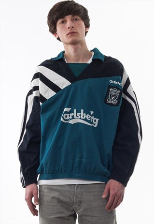 VINTAGE ADIDAS ORIGINALS LIVERPOOL PULLOVER 90S GREEN BLACK