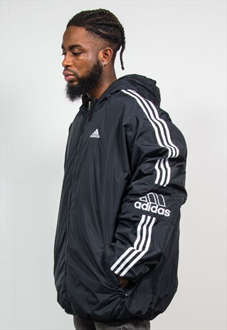 ADIDAS VINTAGE BLACK HOODED WARM WINTER JACKET COAT