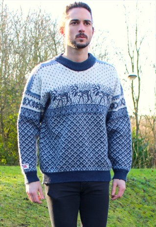 VINTAGE 80S SHERPA KNIT JUMPER - SMALL - MADE IN NORWAY