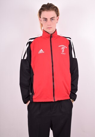 ADIDAS MENS VINTAGE TRACKSUIT TOP JACKET MEDIUM RED 90S