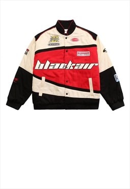 Motorcycle jacket multi patch padded Racing bomber in red