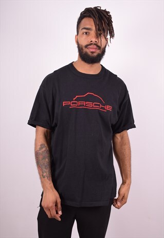 PORSCHE MENS VINTAGE T-SHIRT TOP LARGE BLACK 90S